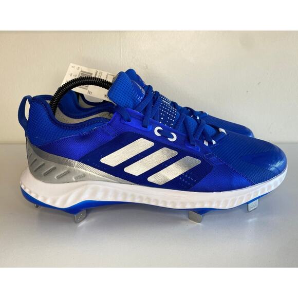 NWT ADIDAS CLEATS 11 PUREHUSTLE METAL FASTPITCH SOFTBALL SHOES BLUE FV9040 - Picture 1 of 16